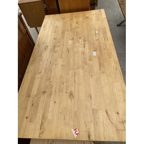 2913 - A MODERN WOOD BLOCK EFFECT DINING TABLE, 53X29