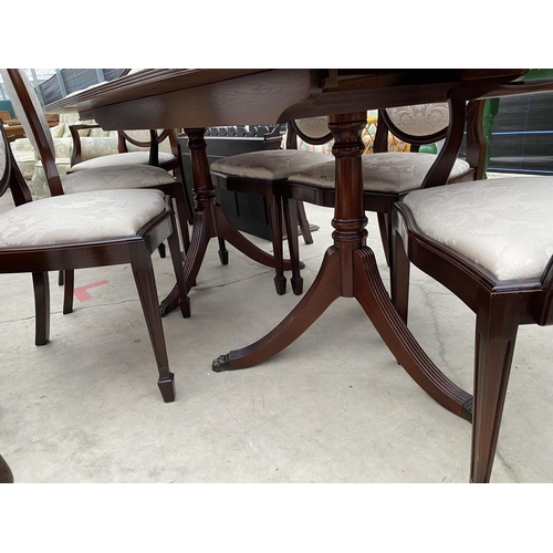 2946 - A MAHOGANY & CROSSBANDED BRIDECRAFT EXTENDING TWIN PEDESTAL DINING TABLE 66 X 36