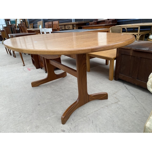 2948 - A RETRO TEAK OVULAR EXTENDING G PLAN DINING TABLE ON WHALE FIN LEGS, 64 INCH X 42 INCH (LEAF 18 INCH... 