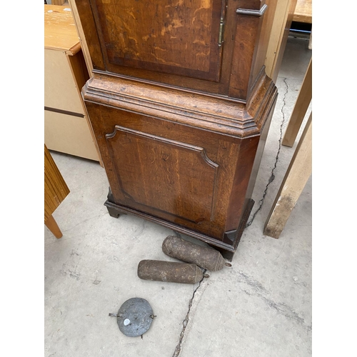 2957 - A 19TH CENTURY OAK CROSSBANDED AND SHELL INLAY 8 DAY LONGCASE CLOCK WITH PAINTED DIAL AND ROLLING MO... 