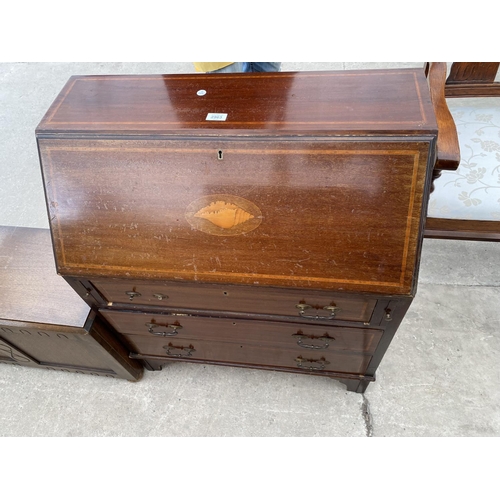 2963 - AN EDWARDIAN MAHOGANY AND SHELL INLAID BUREAU 30 INCH WIDE