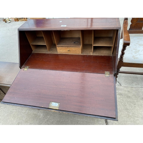 2963 - AN EDWARDIAN MAHOGANY AND SHELL INLAID BUREAU 30 INCH WIDE