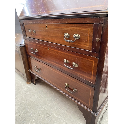 2963 - AN EDWARDIAN MAHOGANY AND SHELL INLAID BUREAU 30 INCH WIDE