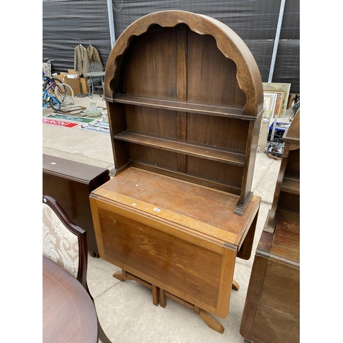 2970 - AN OAK DROP-LEAF TABLE AND A DRESSER TOP