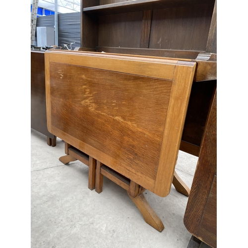 2970 - AN OAK DROP-LEAF TABLE AND A DRESSER TOP