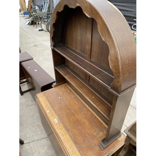 2970 - AN OAK DROP-LEAF TABLE AND A DRESSER TOP