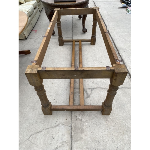 2974 - AN OAK REFECTORY TABLE BASE ON TURNED LEGS 67.5 INCH X 31.5 INCH