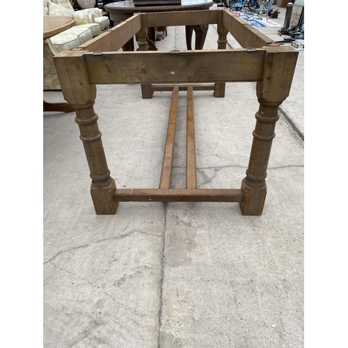 2974 - AN OAK REFECTORY TABLE BASE ON TURNED LEGS 67.5 INCH X 31.5 INCH