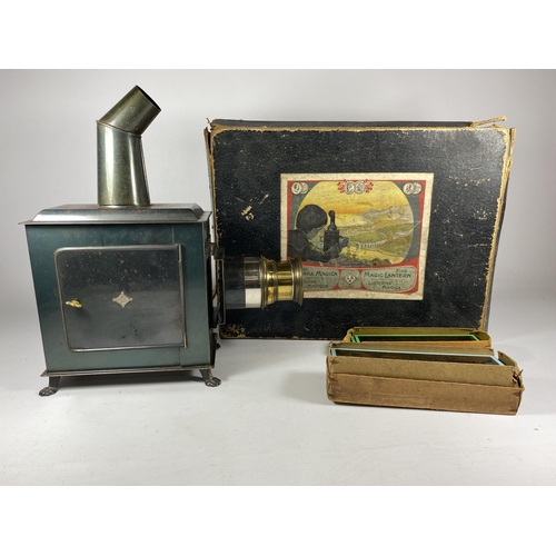 313 - A BOXED VINTAGE MAGIC LANTERN AND SLIDES SET