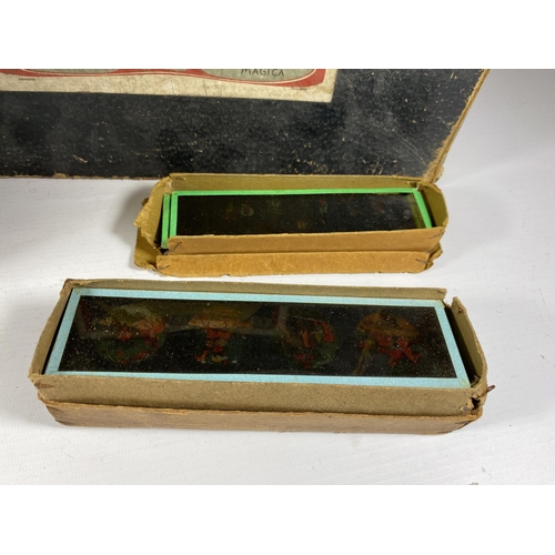 313 - A BOXED VINTAGE MAGIC LANTERN AND SLIDES SET