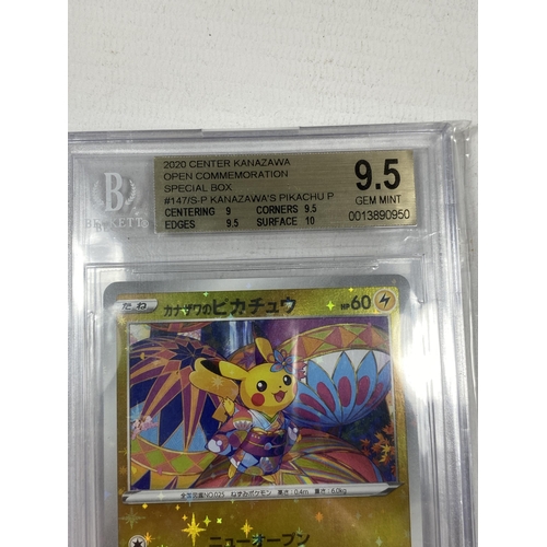 341 - A RARE JAPANESE KANAZAWA PIKACHU 2020 POKEMON CENTER SPECIAL BOX CARD - BECKETT GRADED 9.5