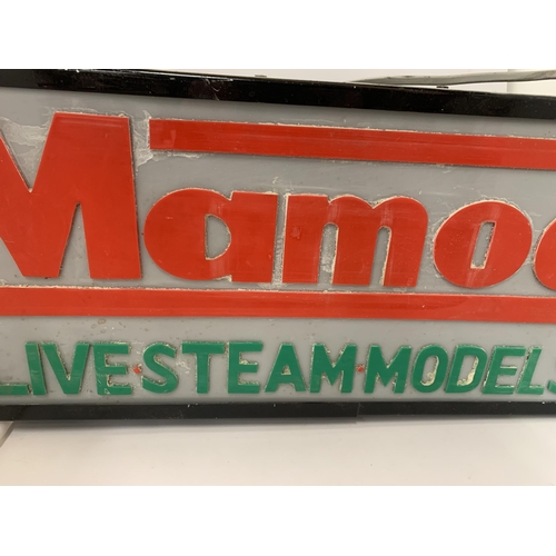 350A - A MAMOD LIVE STEAM MODELS ILLUMINATED BOX SIGN, 66 X 31 X10CM