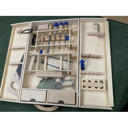 377 - FIVE WOODEN CASED CHILDREN'S TOY TOOL KITS