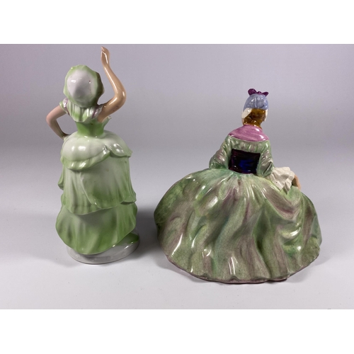 808 - TWO CONTINENTAL FIGURES TO INCLUDE A SITZENDORF LADY AND A WKC GERMAN FIGURE HEIGHT 17.5CM