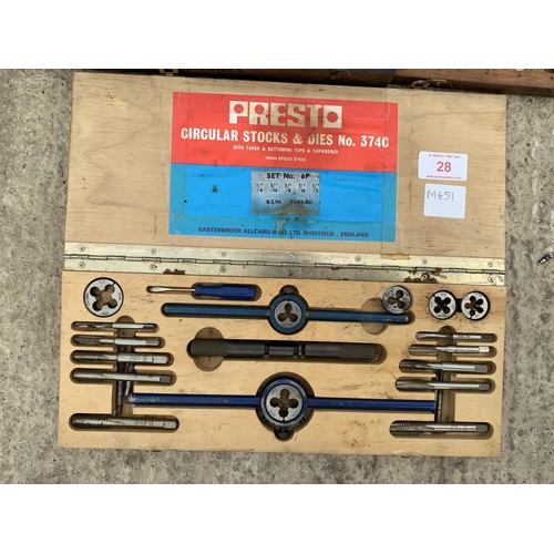 28 - THREE BOXED ITEMS TO INCLUDE TWO TAP AND DIE SETS AND PUNCHES ETC NO VAT