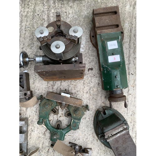 3 - TEN VARIOUS LATHE PARTS AND ATTACHMENTS NO VAT