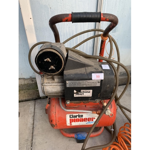 50 - A CLARKE PIONEER PORTABLE AIR COMPRESSOR NO VAT