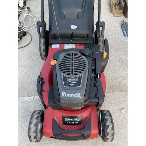 60 - A MOUNTFIELD HW531 PD PETROL LAWN MOWER WITH GRASS BOX BELIEVED IN WORKING ORDER BUT NO WARRANTY GIV... 