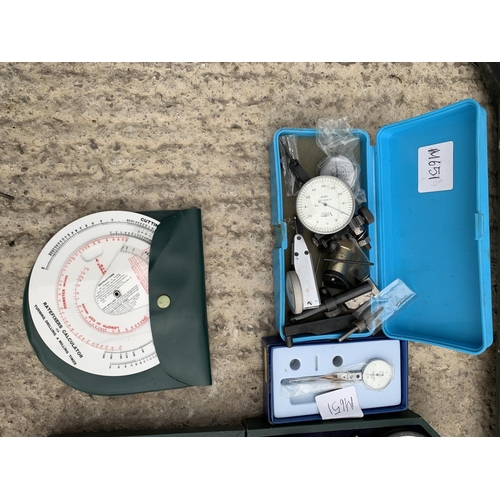 7 - VARIOUS BOXED PRECISION GAUGES SOME BOXED TO INCLUDE VERDICT, VINTAGE WHEEL CALCULATORS ETC NO VAT