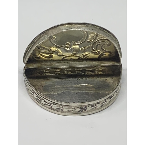 557 - A HALLMARKED LONDON SILVER HALF MOON PILL BOX