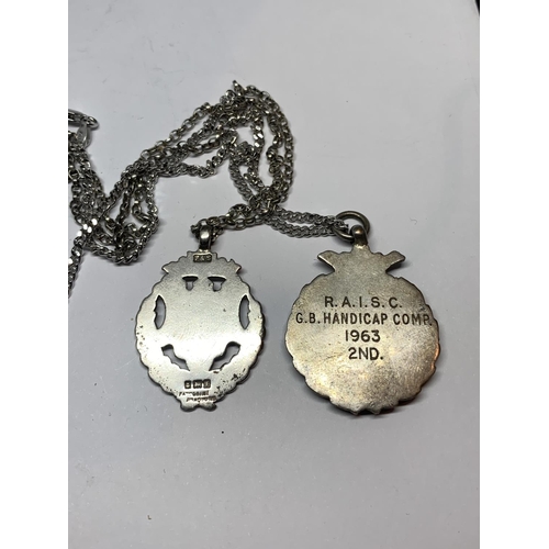 575 - TWO SILVER NECKLACES WITH FOBS