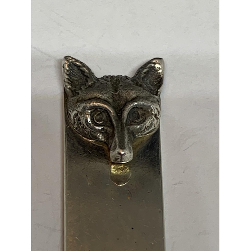 587 - A HALLMARKED LONDON SILVER LETTER OPENER WITH FOX HEAD DESIGN