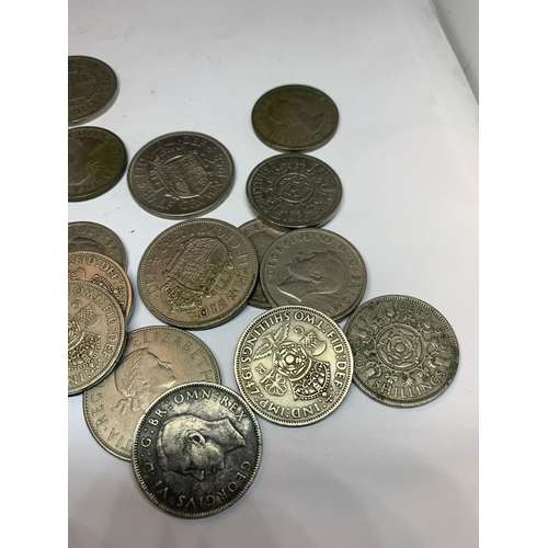 594 - A QUANTITY OF OLD COINS TO INCLUDE HALF CROWNS, SHILLINGS ETC