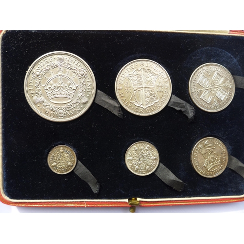 305 - A CASED GEORGE V 1927 PROOF SET, COMPRISING SILVER WREATH CROWN, HALF CROWN, FLORIN, SHILLING, SIXPE... 