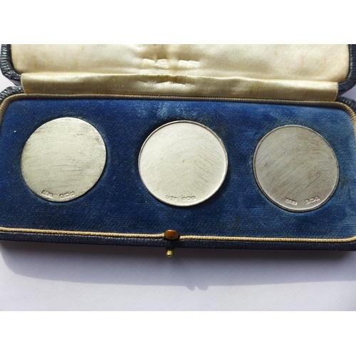 308 - A CASED YEAR OF THE THREE KINGS 1936, COMPRISING THREE SILVER 32MM MEDAL SET, EACH MEDAL BEARS SILVE... 