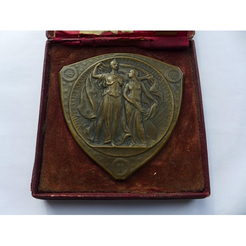 312 - A CASED U.S.A. SAINT LOUIS 1904 BRONZE LOUISIANA PURCHASE EXPOSITION GOLD MEDAL, HEIGHT 7CM, WIDTH 7... 