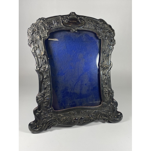 2 - A VICTORIAN CHESTER HALLMARKED SILVER ORNATE PHOTO FRAME, MAKER POSSIBLY WILLIAM NEALE, HEIGHT 31CM
