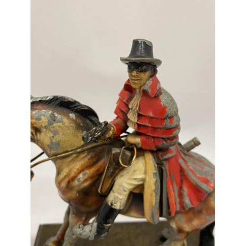 37 - A VINTAGE NOVELTY SPELTER DICK TURPIN CIGAR LIGHTER, HEIGHT 23CM