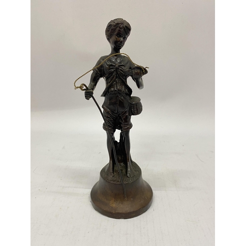 39 - A BRONZE MODEL OF A BOY FISHERMAN, HEIGHT 20CM