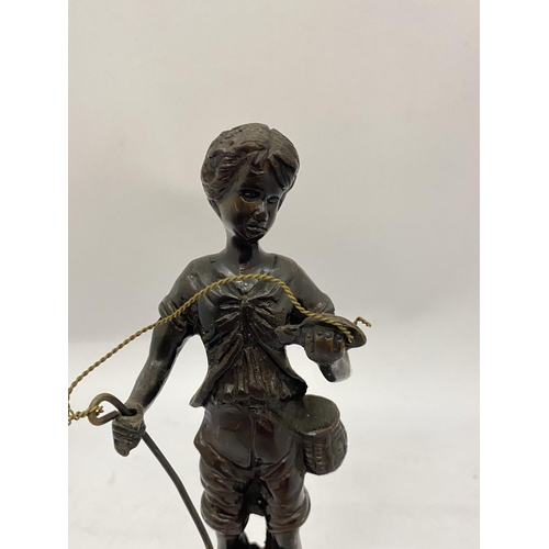 39 - A BRONZE MODEL OF A BOY FISHERMAN, HEIGHT 20CM