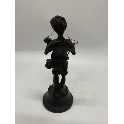 39 - A BRONZE MODEL OF A BOY FISHERMAN, HEIGHT 20CM