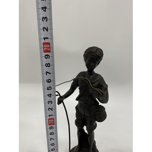 39 - A BRONZE MODEL OF A BOY FISHERMAN, HEIGHT 20CM