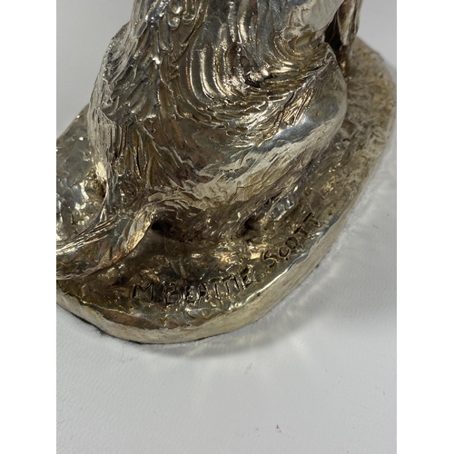 9 - A LARGE HALLMARKED SILVER FILLED CAMELOT SILVERWARE LTD MODEL OF A SEATED LABRADOR, HEIGHT 21CM