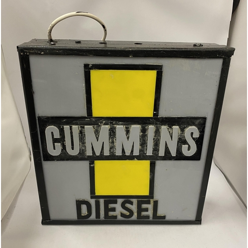 101 - A CUMMINS DIESEL ILLUMINATED BOX SIGN, 43 X 39 X 10CM