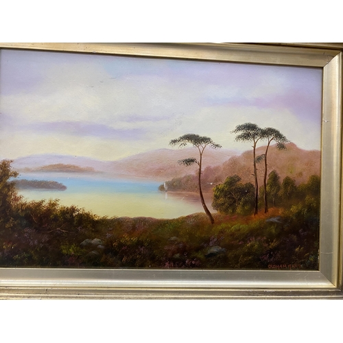 117 - A GILT FRAMED 1911 LAKEVIEW SCENE OIL ON CANVAS, SIGNED OLDHAM HART, 45 X 62CM