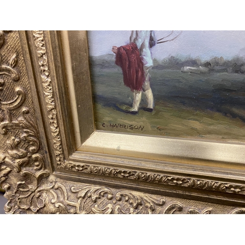 118 - A GILT FRAMED OIL PAINTING OF A RACEHORSE, SIGNED C.HARRISON, 35 X 41CM