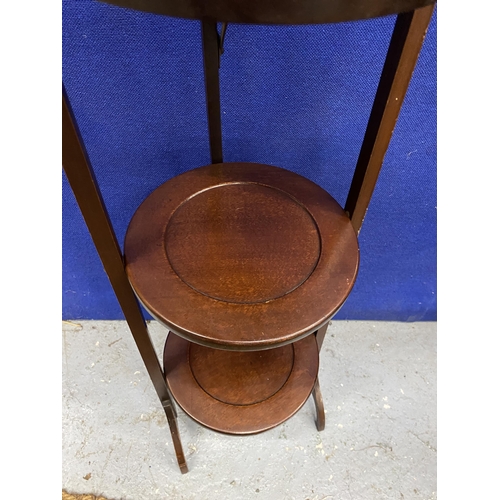 120 - A VINTAGE THREE TIER FOLDING WOODEN CAKE STAND