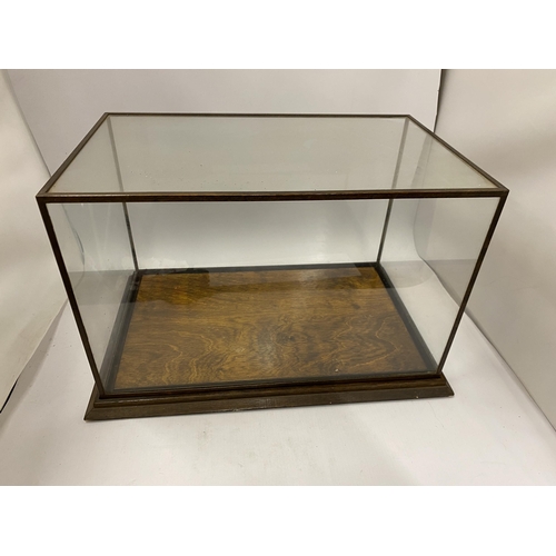 123 - A LARGE VINTAGE WOODEN FRAMED DISPLAY CASE, 27 X 40.5 X 25.5CM