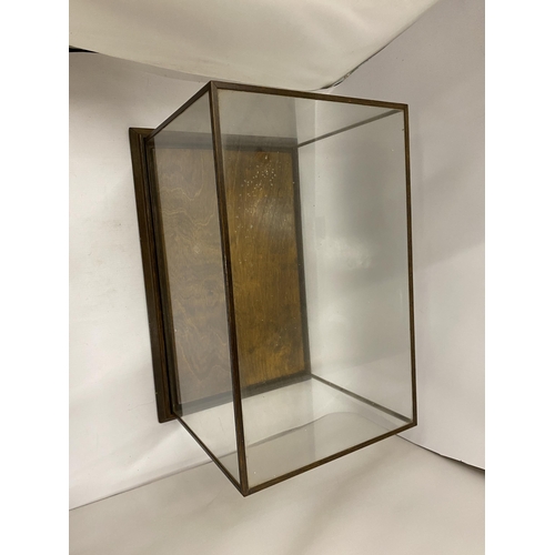 123 - A LARGE VINTAGE WOODEN FRAMED DISPLAY CASE, 27 X 40.5 X 25.5CM