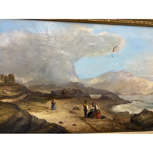 83 - A GILT FRAMED VICTORIAN 1849 G.WILLIAMS OIL ON CANVAS 'THE SEAWOOD COLLECTORS' 46 X 74CM