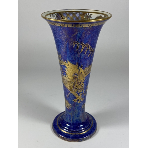 844 - A WEDGWOOD DRAGON LUSTRE TRUMPET VASE, HEIGHT 20CM, RESTORATION TO RIM