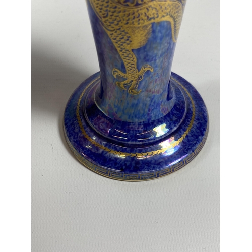 844 - A WEDGWOOD DRAGON LUSTRE TRUMPET VASE, HEIGHT 20CM, RESTORATION TO RIM