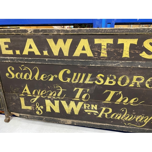 86 - A LARGE VINTAGE E.A WATTS WOODEN RAILWAY SIGN, LENGTH 120CM