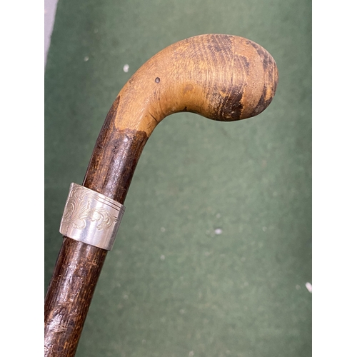 90 - A VINTAGE WOODEN WALKING STICK WITH WHITE METAL FERRULE