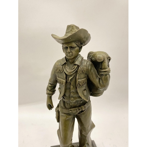 92 - A BRONZE COWBOY FIGURE, SIGNED MILO, HEIGHT 32CM