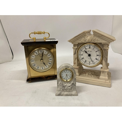 140 - THREE MANTLE CLOCKS TO INCLUDE AYNSLEY, ETC